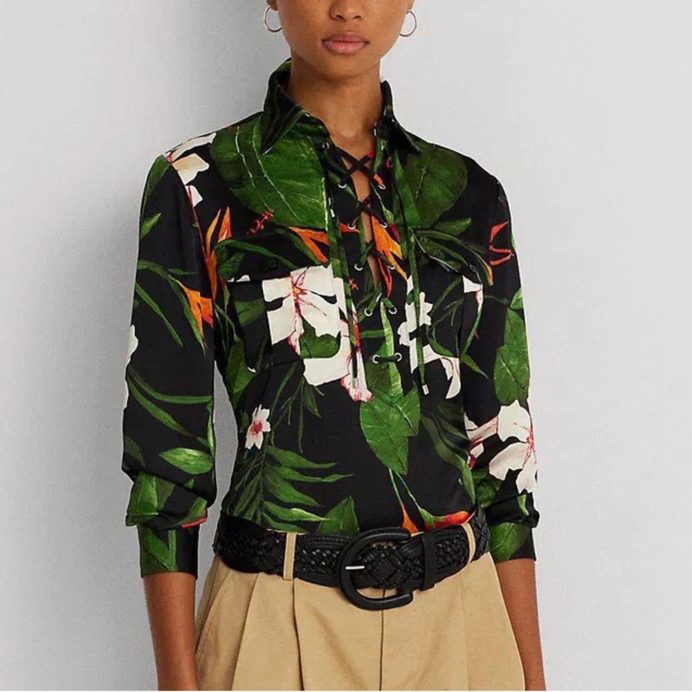 NWT Ralph Lauren Long Sleeve Floral Blouse Top size XS